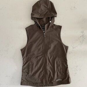 Eddie Bauer Casual Outdoor Full Zip 100% Nylon Hooded Vest Olive Green Sz M